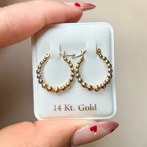 14k Real Gold Hoop Earrings - Bubble Tri-Color (Yellow, Rose, White Gold)