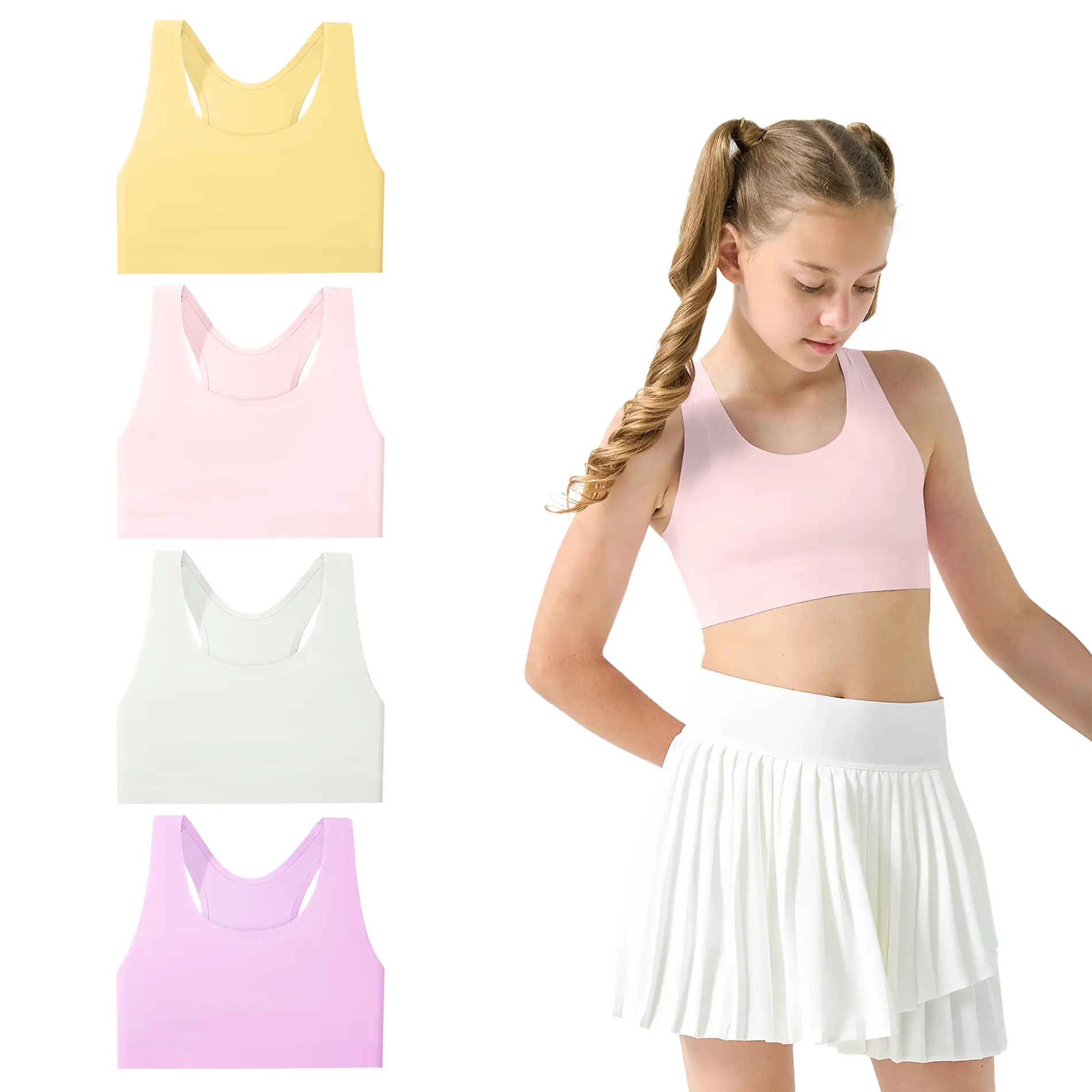 Sascina Girls Training Bras 7-12 Seamless First Bra Racerback Light Sports Bras - No Pads, Chest Double Lined [417],back to school
