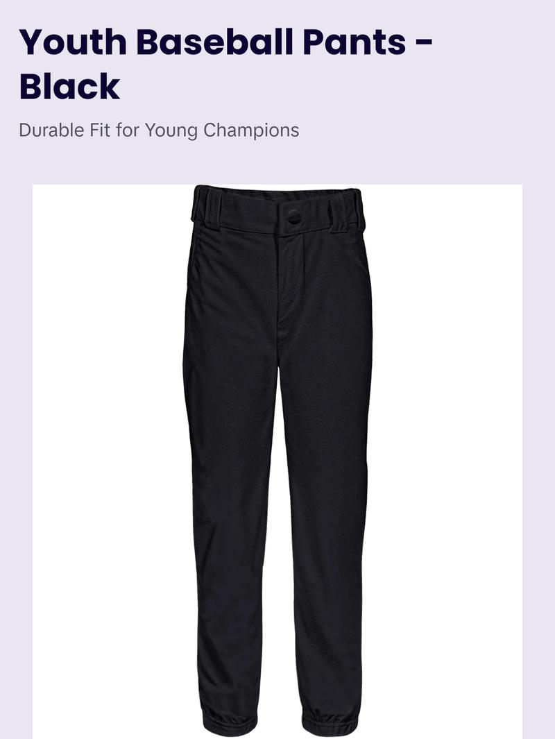 Penveer Pull-Up Youth Baseball Pants, Quarter Open Fly Boys Baseball Pants with Durable Snap & Elastic Bottom, T Ball Pants (Black) Athletic Outfits Sporty Style Clothes