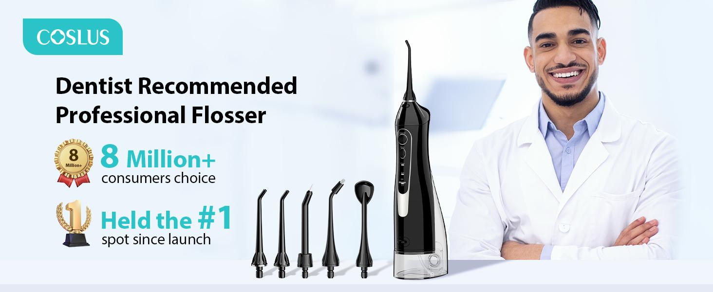 COSLUS CX20 Water Flosser For Teeth Cleane: Portable Cordless Oral Irrigator 300ML, 5 Nozzle,Multimodes, Rechargeable,IPX7 Waterproof for whitening tablets,Tongue Scraper Water Flosser For Braces,water flosser for tonsil stones/tartar, Oral Plaque Remover
