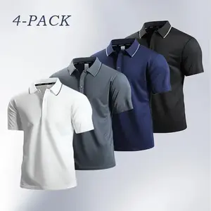 Men’s Four-Piece Classic Polo Set – Color-block design, soft and comfortable fabric, perfect for business casual and weekend wear graphic shirts