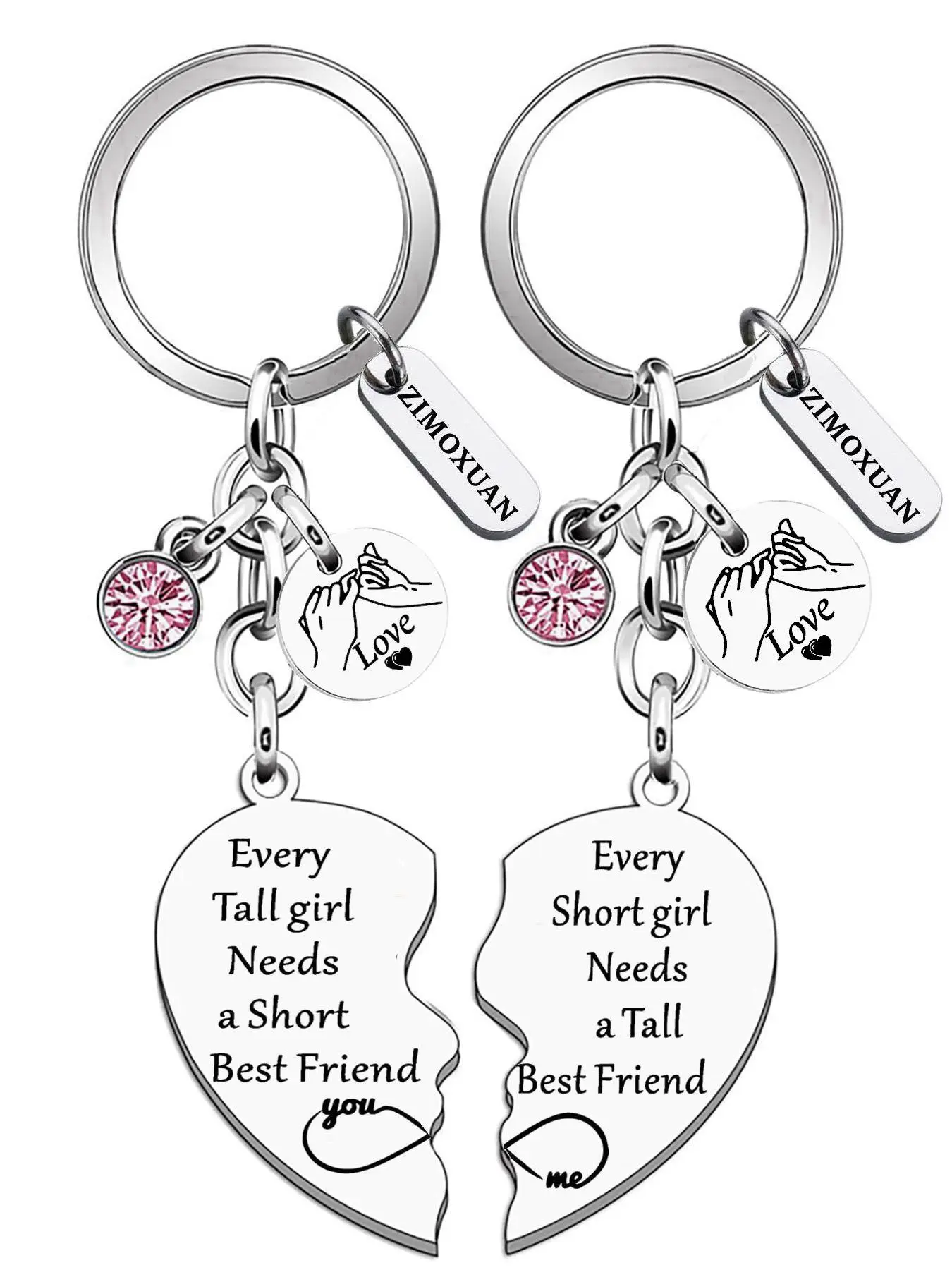 Zimxouan Best Friend Keychain Set for Women, 2-Piece Matching Keyrings for Besties, Sentimental Gift for Birthday and Christmas, Pendant Keychain, Friendship Keychains