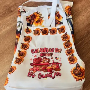 Mandil Floral Calorías de Amor No Cuentan Sunflower & Butterfly Design Kitchen Apron