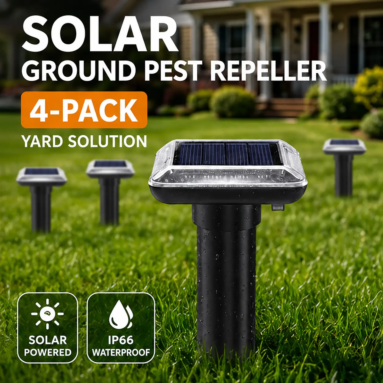 2026 Upgraded Solar Powered Ultrasonic Animal Repellent Device, IP65 Waterproof, Repels Pests Including Snake, Cat, Mole, Vole, Rat, Raccoon, Deer, Gopher, Rabbit for Lawns Garden