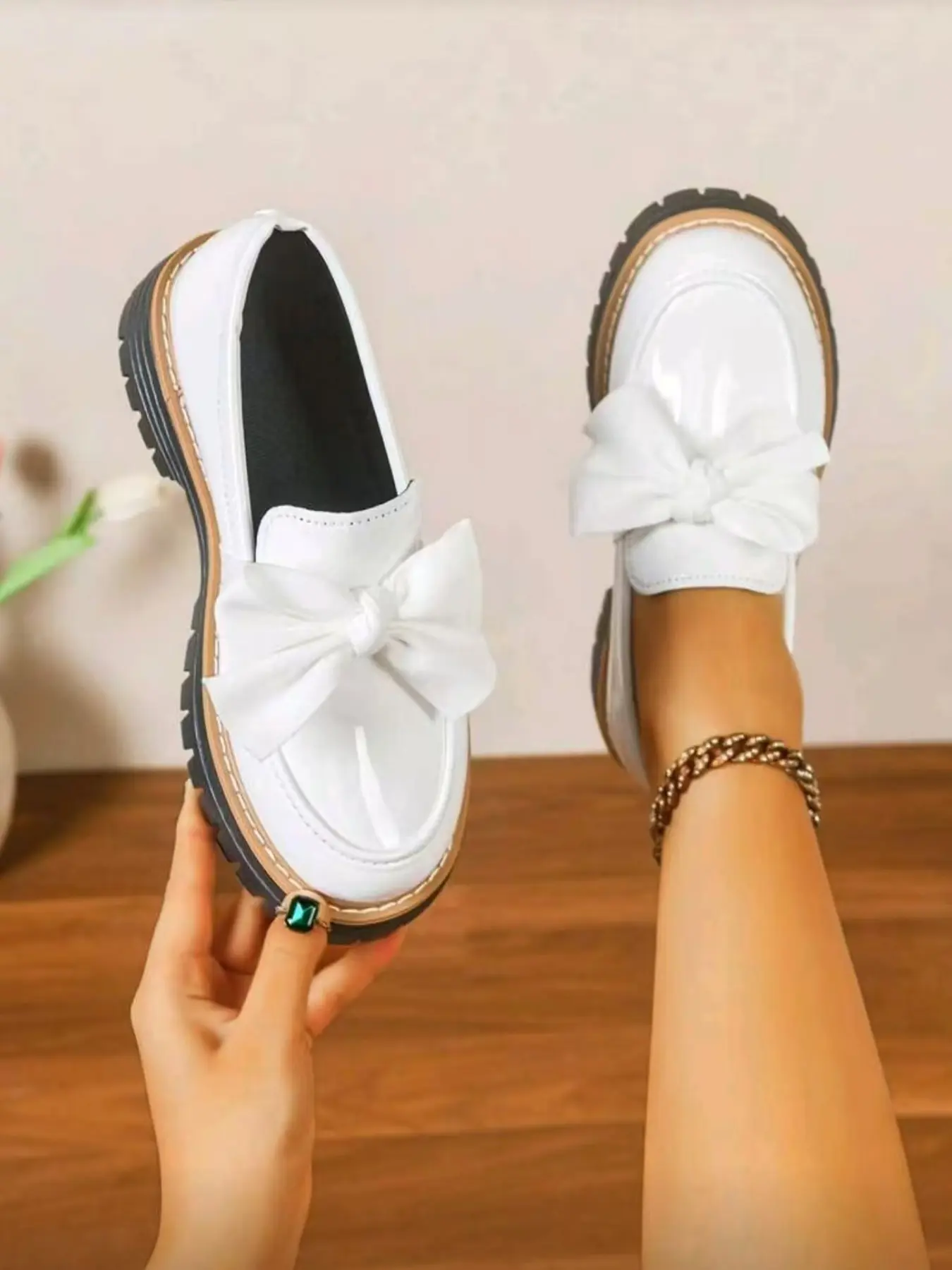 Women's Bowknot Loafers, Platform Chunky Loafers, Flatform, Thick Sole PU Leather Shoes, Slip On Shoes, Slip Ins Shoes, Walking Shoes, Chunky Heel Design, All-Season Comfortable Footwear, Casual Footwear, Modest Style