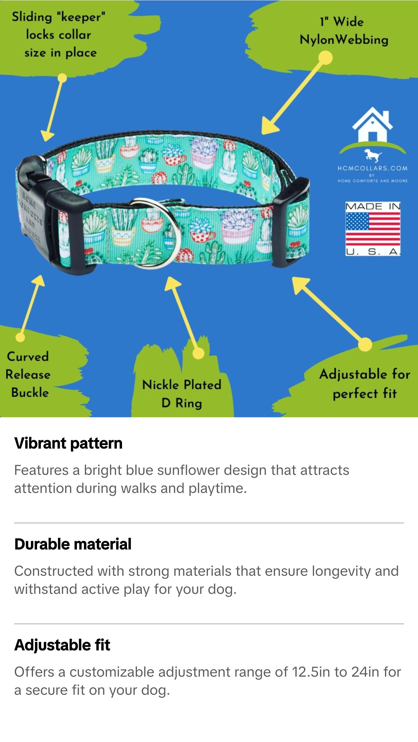 Bright Blue Sunflower Dog Collar