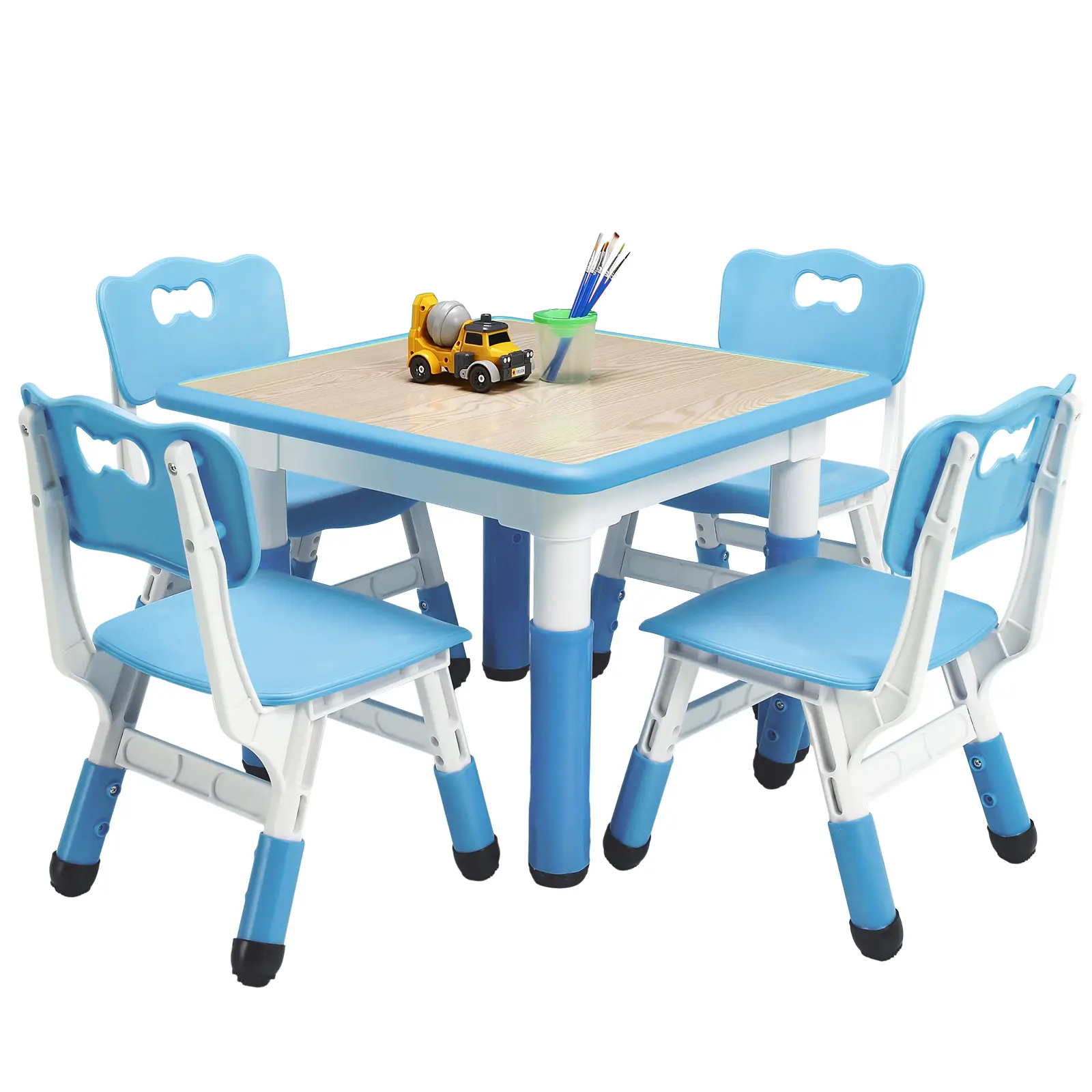 GARVEE Adjustable Kids Table and 4 Chairs Set – Height Customizable, Multi-Activity Desk, Easy-Clean Graffiti-Resistant Surface, Non-Slip Legs, Sturdy Plastic, for Ages 2-10, Home, Study Area,Adjustable Kids Table and 4 Chairs Set