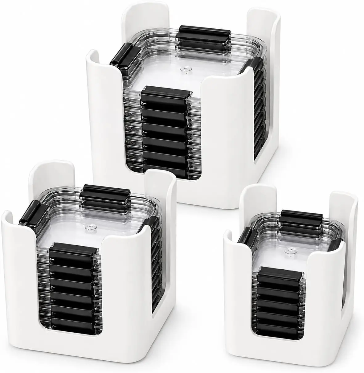 Kitchen Food Storage Lid Organizer, 3-Piece White Plastic Solid Organizer for Rubbermaid Brilliance, Home Use Storage Organization Solution