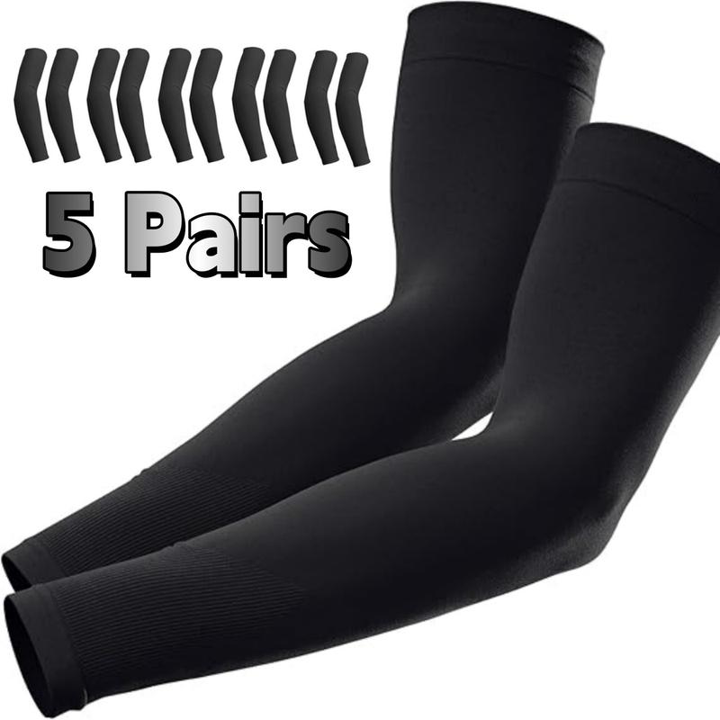 5 Pairs Arm Sleeves for Men Women, Sun Sleeves UV Protection, Cooling Arm Sleeves Cover Compression Sleeves For Working Basketball Golf Sports, Black