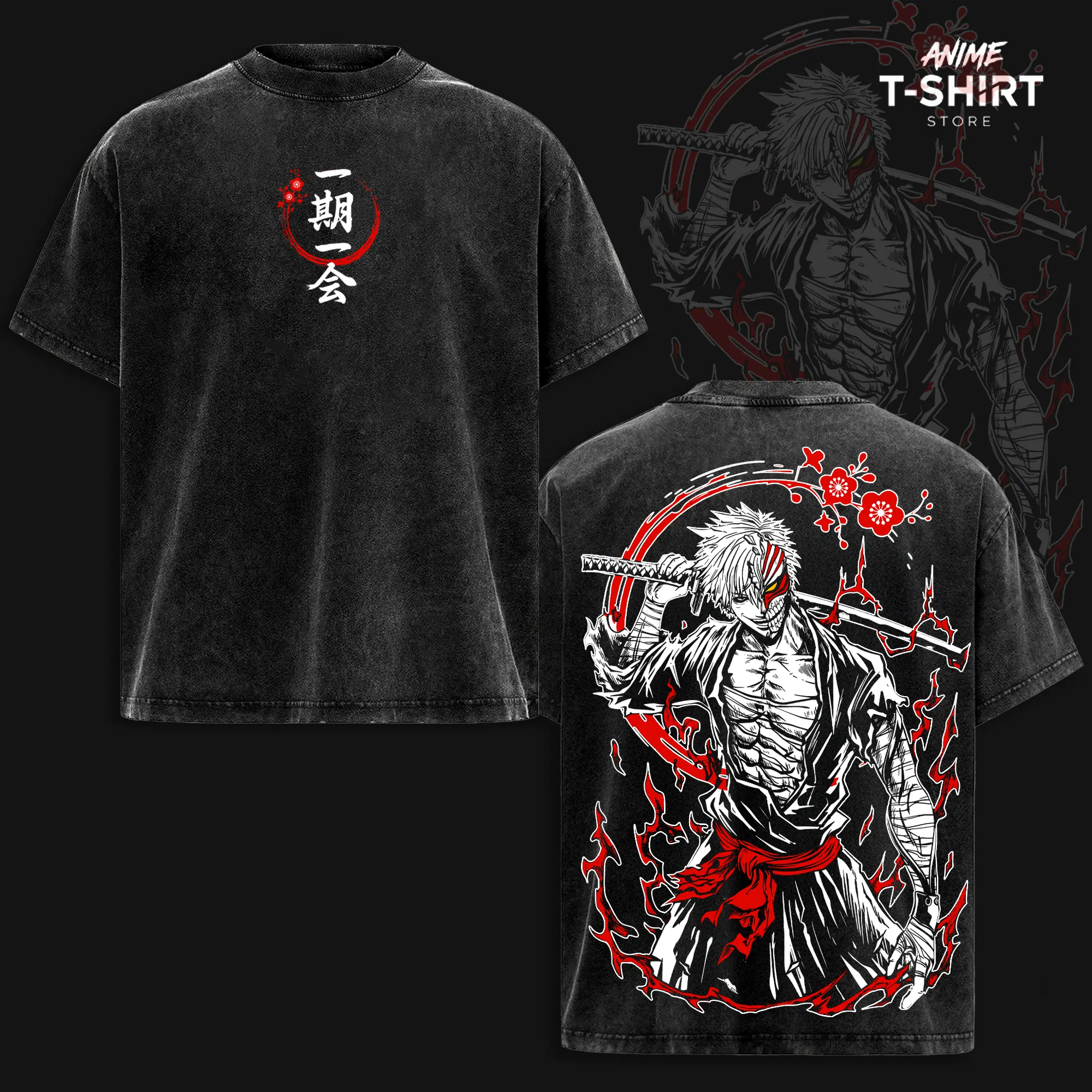 Ichigo Kurosaki - Bleach Vintage Washed Anime T-Shirt, Oversized Relaxed Fit, Heavyweight Cotton Graphic Tee, Unisex Streetwear Daily Wear, Gift for Anime Fans