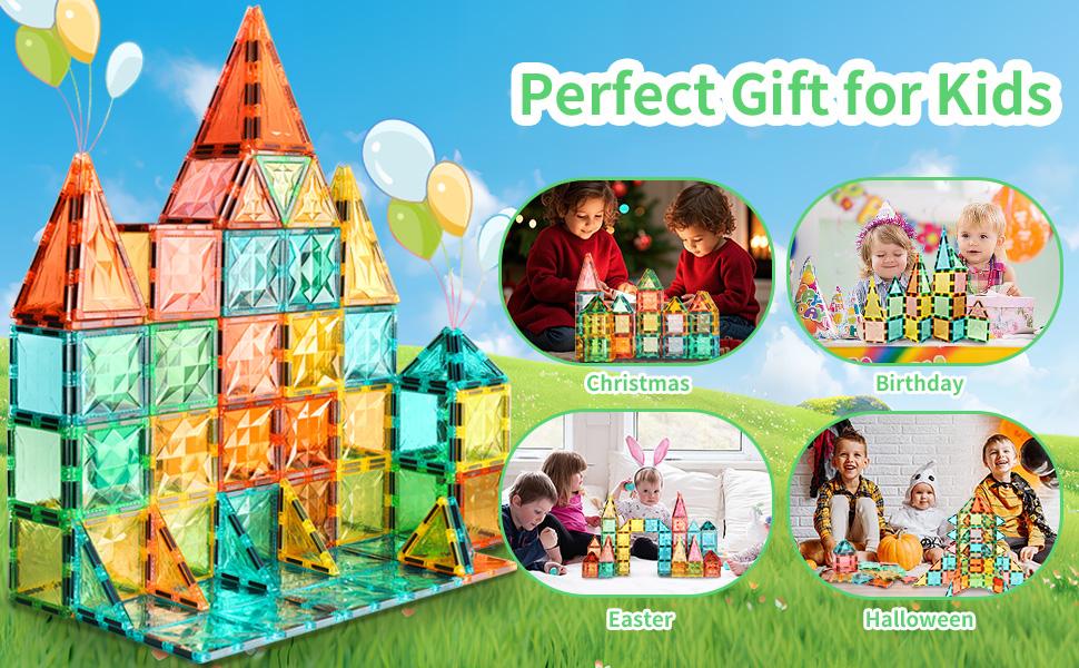 32PCS Magnetic Tiles, Magnetic Tiles Kids Toys Magnet Toys for Toddler Magnetic Blocks Building Toys Preschool STEM Learning Sensory Montessori Toys for 3+ Year Old Boys and Girls, Safe Creativity Toddler Kids Toys, Christmas Toys Gift birthday gift