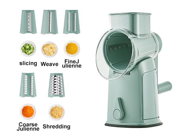UFORU 5-in-1 Rotary Cheese Grater & Vegetable Chopper with Suction Base, 10 Stainless Blades & Safety Handle - for Cheese, Vegetables, Fruits & Shredding Chicken