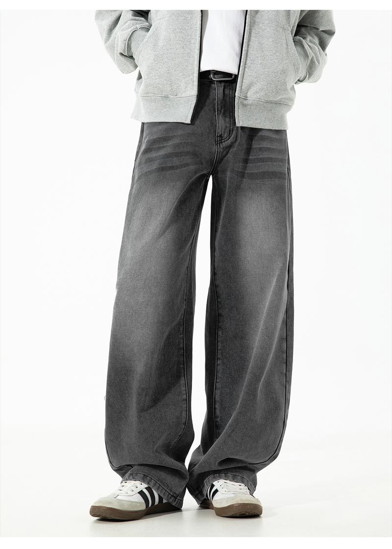 Men's Vintage Oversized Jeans for Fall, Washed Distressed Trendy Brand Loose Straight Leg Pants, Unisex Street Style Minimalist Versatile Fashion Floor-Length Jeans, Men's Denim Pants, Youthful Popular Student Pants, Soft Comfortable Fabric, Suitable for