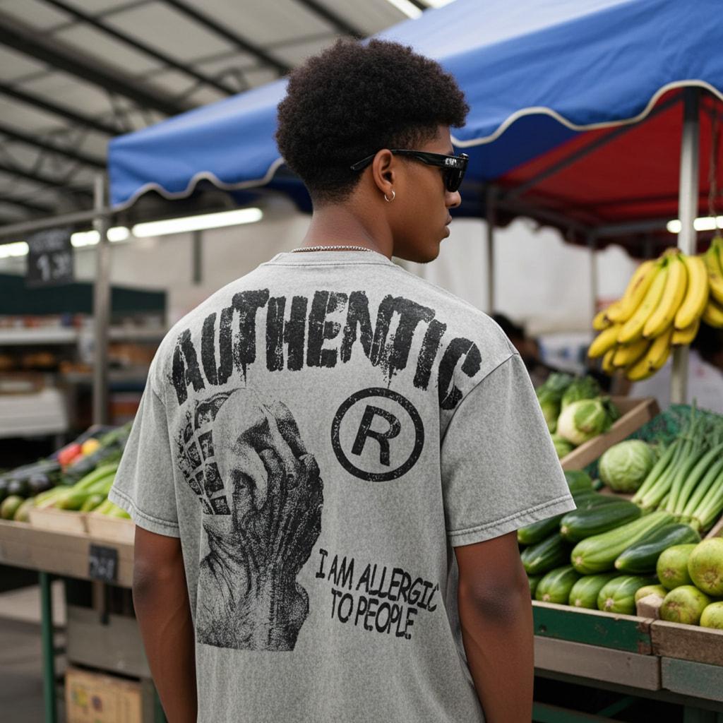 Sopula Studio Men Vintage I Am Allergic To People Graphic Acid Wash Casual Streetwear gray Tshirt SpringStatements