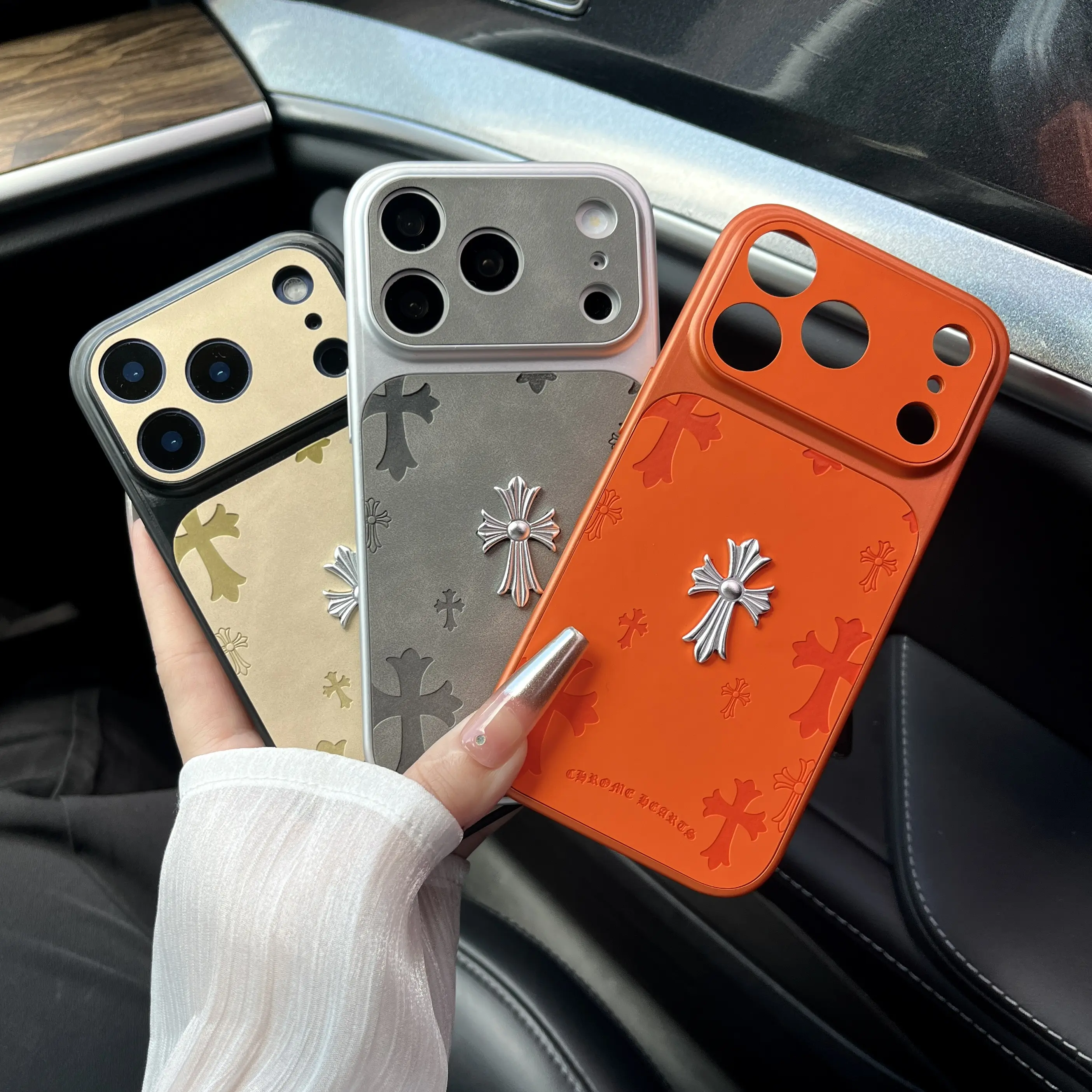 Premium Leather Cross-Pattern Phone Case Compatible with iPhone 17/16/15/14/13/Pro/ Max ,3D Cross Vintage Phone Case l Shockproof Protective Cover leather material, and drop protection. Stylish and suitable for both men and women.Protective Case Best Gift