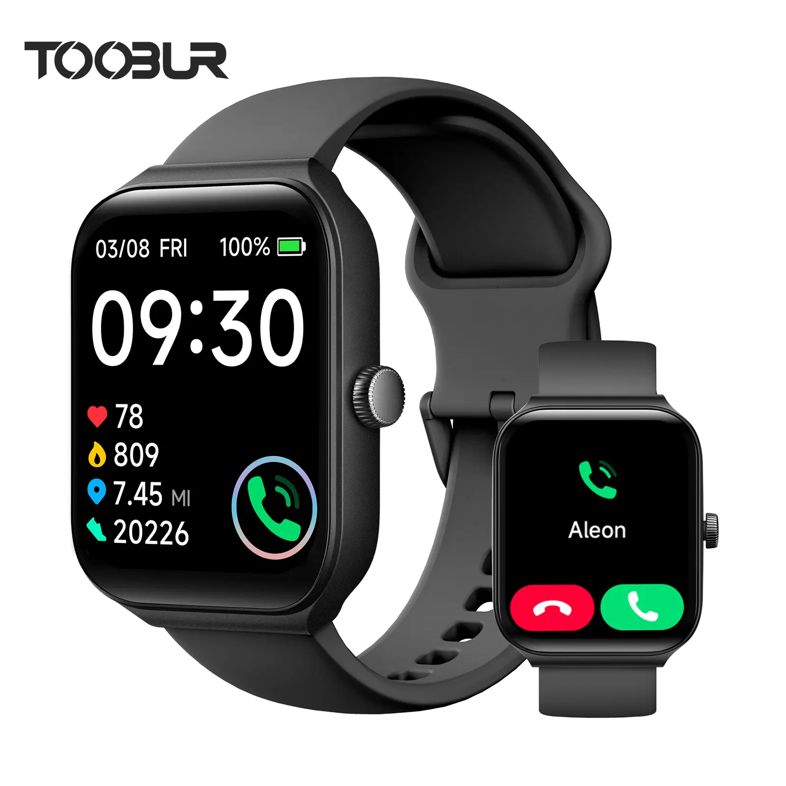 TOOBUR Silicone Smart Watch (Wearable Device) - 1.95" Screen, BT Call Answer/Make, Smart Voice Assistant, Sleep Tracking, IP68 Waterproof, Step & Calorie Tracker, 100 Sports Modes, Compatible with iOS&Android Phones for Men Women, Wristwatch, Devices