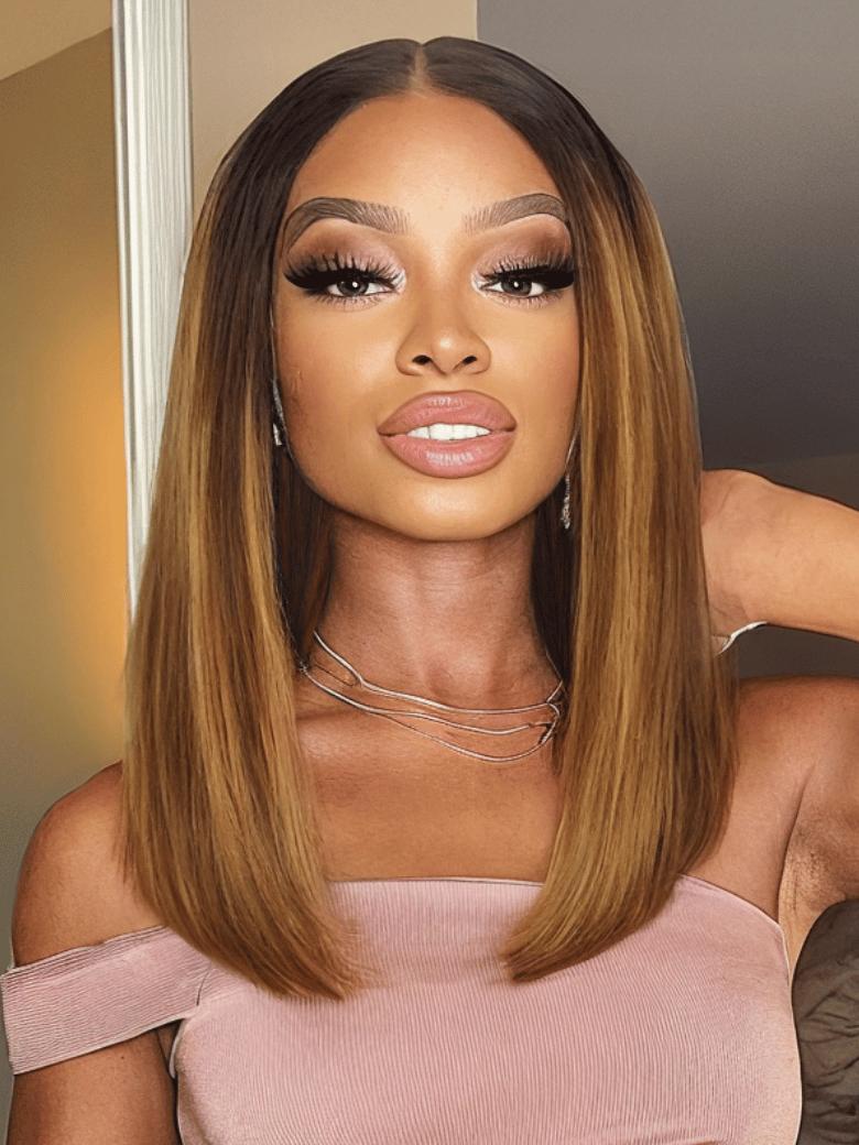 UNice Glueless Piano Highlights Brown Straight Bob Wig with Dark Roots Pre Cut 7x5 HD Lace Closure Human Hair Wigs with Invisible Knots Ready and Go Short Bob Wig for Women Beginners Friendly #TikTokShopHolidayHaul