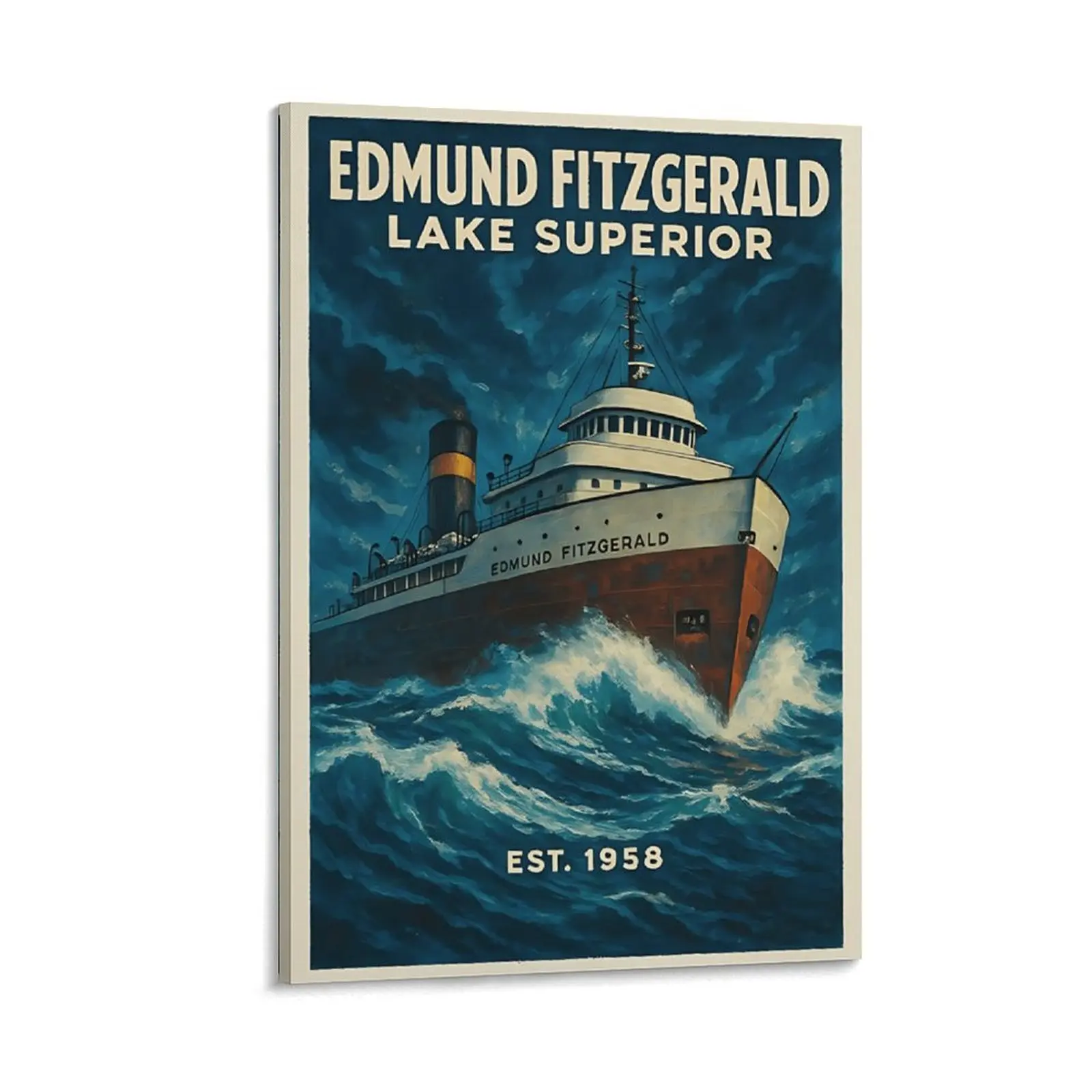 Edmund Fitzgerald Lake Superior Commemorative Frame-Style Wall Art Print - Nautical Historical Wall Art Painting, Collectors' Decor, 1975 Wisconsin 50th Anniversary Maritime Home Decor for History Enthusiasts