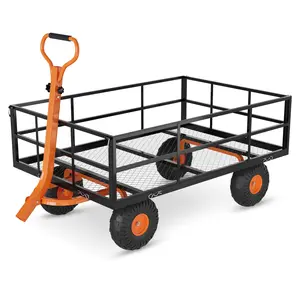 GARVEE Heavy Duty Steel Garden Cart, 1200 LBS Capacity 3 In 1 Pullable Garden Wagon with 13" Wheels, for Gardening Soil, Tools, and Plant Transport