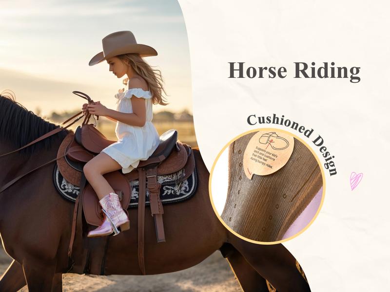 PATPAT Girls Cowgirl Boots,Embroidered Pointed Toe Cowboy Boots with Side Zipper Western Riding Shoes for Little Kid/Big Kid