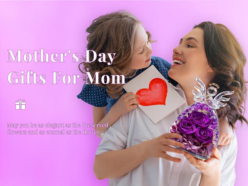 【Real Rose】DEEMEI Preserved Ross in Glass Angel Figurine Eternal Flower Valentine's Day Gift Idea for Her Mom Grandma Wife Women form Daughter