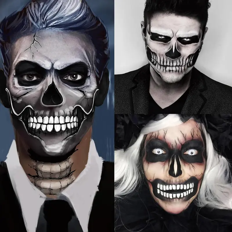 Fake Zombie Face Tattoos & Day of Dead Skull Stickers - Halloween Makeup Kit Accessories, Temporary Tattoo for Costume Prank, Women Men, Realistic Scar Wounds FX (3 Sheets)