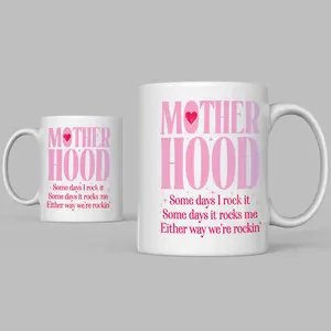 Motherhood Mug, Sometimes I Rock It Sometimes It Rocks Me Coffee Cup, Rocker Mom Gift Mugs for Mothers Day