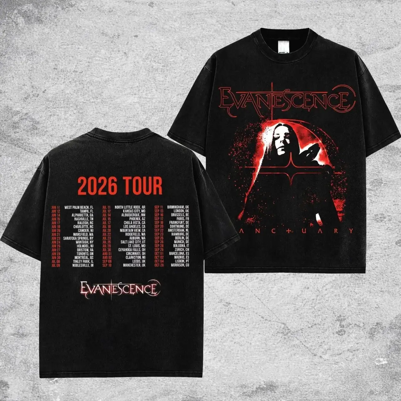 [$$$MANLIFE] Evanescence Sanctuary 2026 Tour Dates Retro Unisex Washed T-Shirt – Evanescence Sanctuary World Tour 2026 100% Heavyweight Cotton, Classic Gothic Rock Cotton Tee, Nu Metal Rock Band Shirt, Gift for Rock Fans 37Z