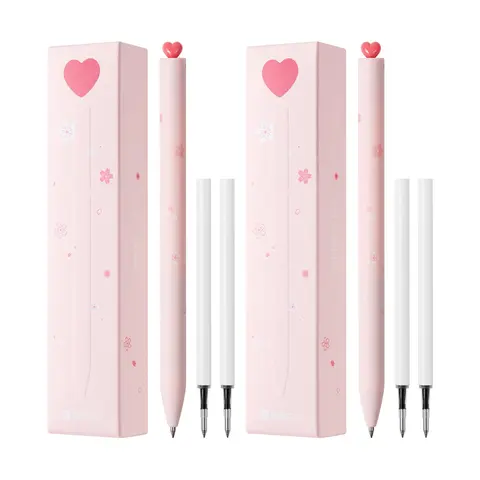 Kaco FIRST Series Sakura Love 0.5mm Fine Point Refillable Ultra Fine Pens (2 Pcs with 4 Extra Refills) - Lightweight ABS, Soft Grip, Quick-Drying, Smudge-Proof, Unique Cute Design, Boxed Pack, Notes Aesthetic, Back to School Office Supplies for Kids