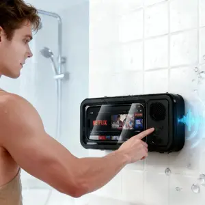 Shower Phone Holder Waterproof, Multi-Angle Adjustable Wall Mounted Phone Holder for Bathroom Bathtub Kitchen Mirror, Compatible with All 4-7" Smartphones