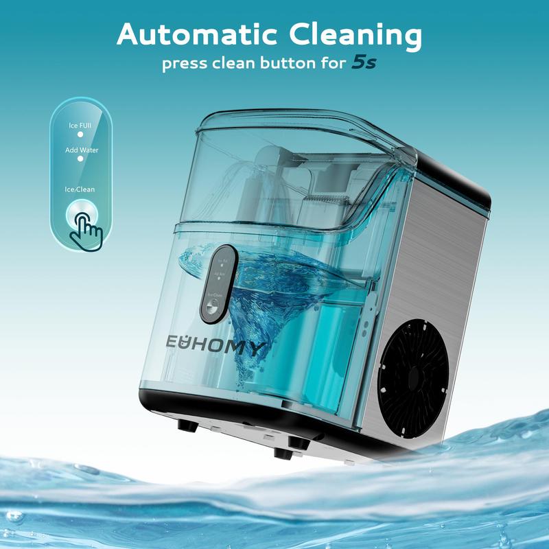 EUHOMY Nugget Ice Makers Countertop, Pebble Ice Maker Machine with 35lbs/24H&33lbs/24H Soft Ice, Self-Cleaning Sonic Ice Maker with Ice Scoop&Basket,  Utensils, Pellet Ice Maker for Home/Kitchen/Office