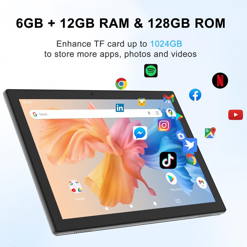 TikTokShopJumpstartSale,PEICHENG Android 15 Tablet 10.1" 18(6+12)GB RAM 128GB ROM Dual Camera Bluetooth Keyboard Mouse Stylus 2.4G/5G,For Valentine's Day Gift WiFi Type-C Charging Large Storage Portable Cellphone Smartphone PINK