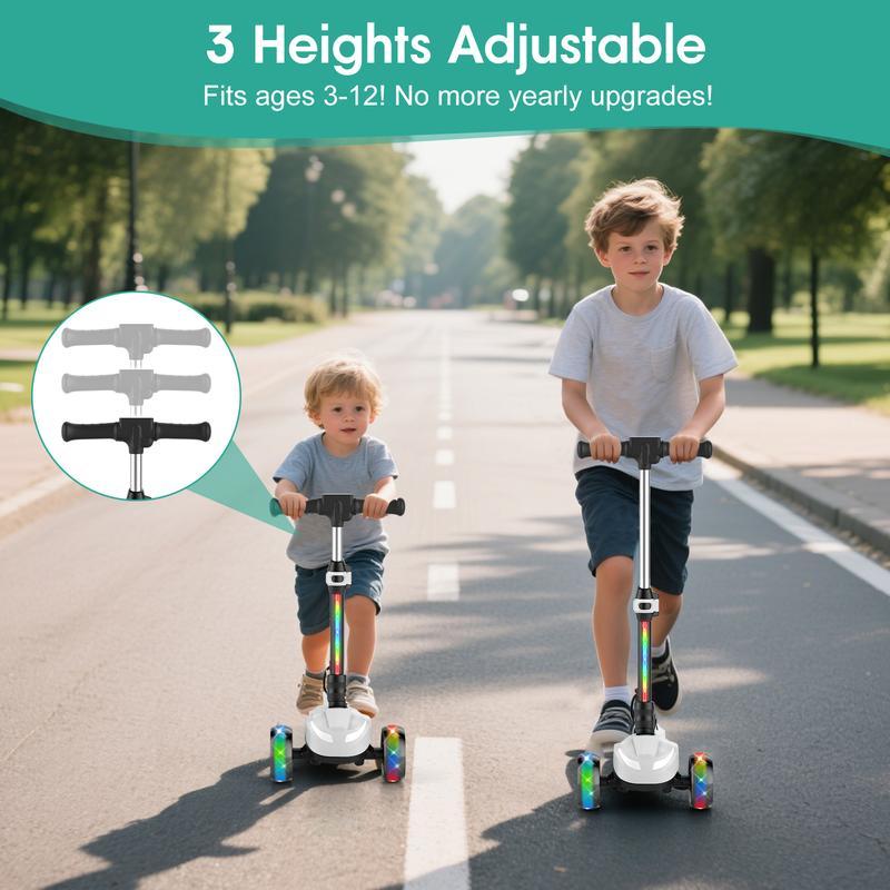 【New Year Sale】Electric Scooter, Light Up 3-Wheels Electric Scooter for Kids Age 3-8, 3-Height Adjustable, 1 Hour Playtime, Bluetooth Control, 110LBS Max Load Foldable Electric Scooter with Foot Brake