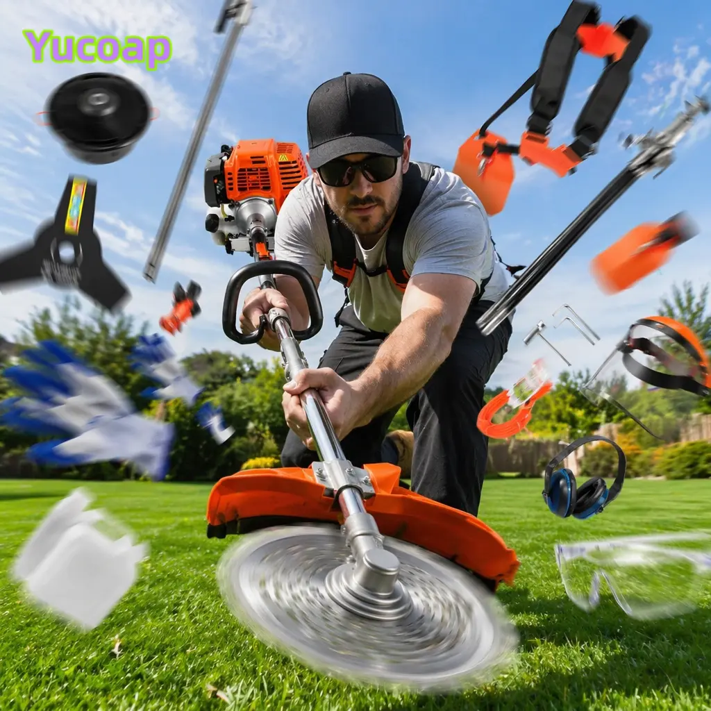 YUCOAP 52CC 2-Stroke Gas-Powered Multi-Function Garden Tool, Weed Trimmer, Brush Cutter, Hedge Trimmer and Pruning Saw for Lawn and Yard Care