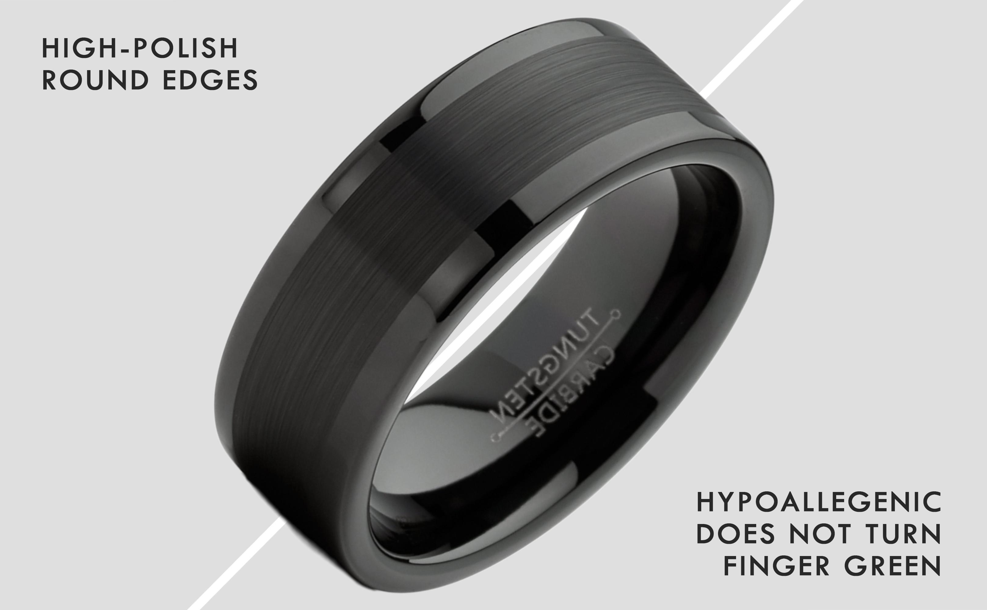 Mens Tungsten Ring Black Wedding Band High-Polish Comfort-fit 8MM