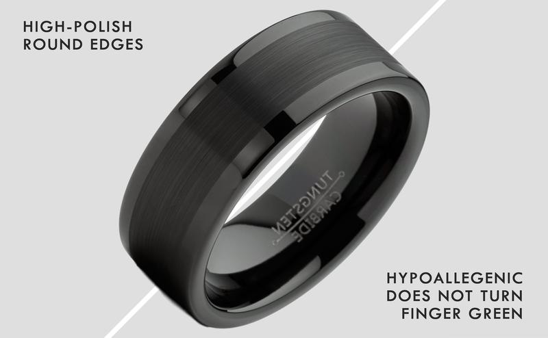 Mens Tungsten Ring Black Wedding Band High-Polish Comfort-fit 8MM