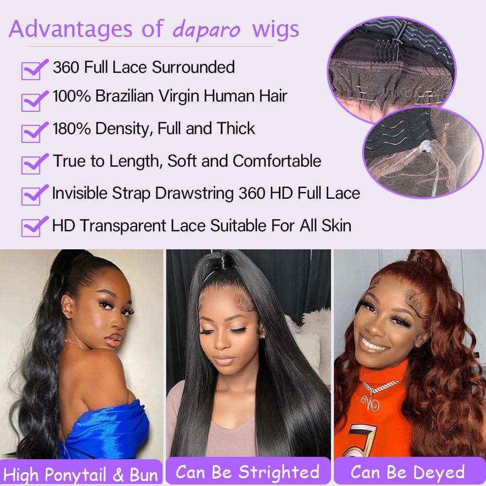 【30"=$107】Redice 360 HD Full Lace Front Wig Human Hair Body Wave Lace Front Wigs Human Hair  180 Density Pre Plucked Drawstring Lace Front Wig Glueless Hidden Strap Frontal Wigs for Women