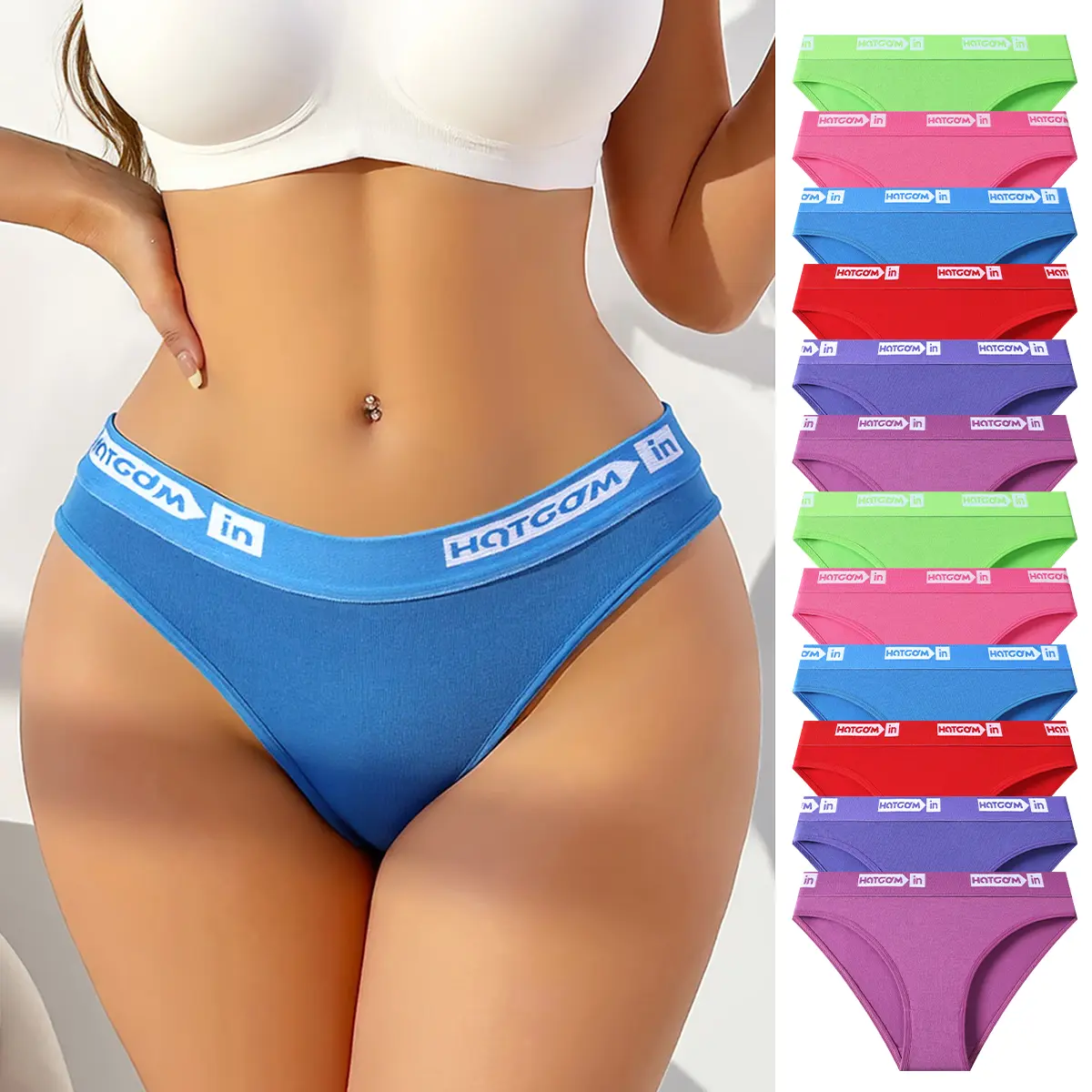 Hotcom Women's Solid Cotton Hipster Panties, 5/10-Pack - Casual Soft Panties, Basics, Preppy, Low Waist, High Elasticity Hugs Without Pinching, Full Coverage, Breathable Knickers for Everyday & Sportswear, Soft Breathable Knicker