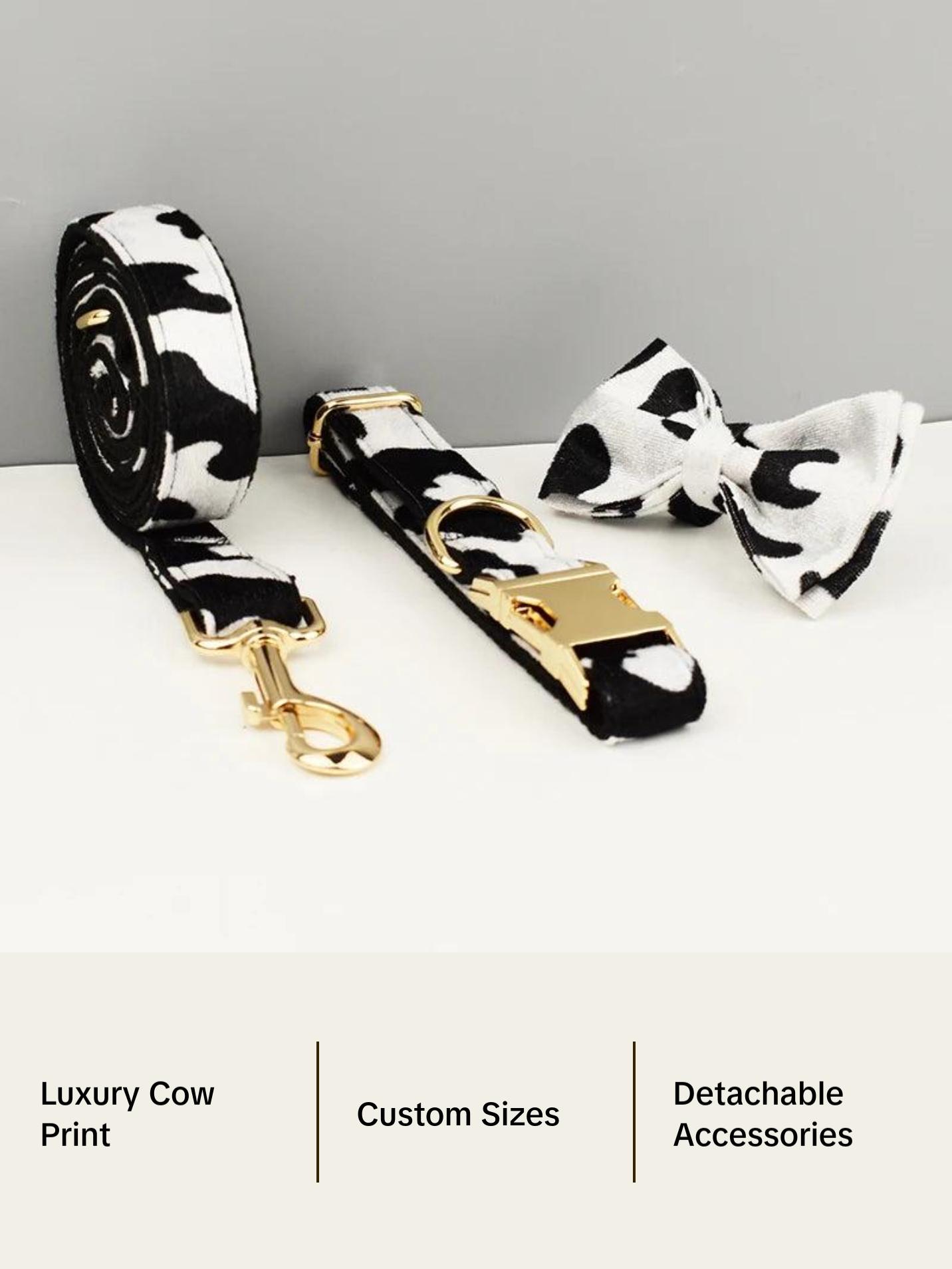 Designer Luxury Cow Print Dog Collar and Leash