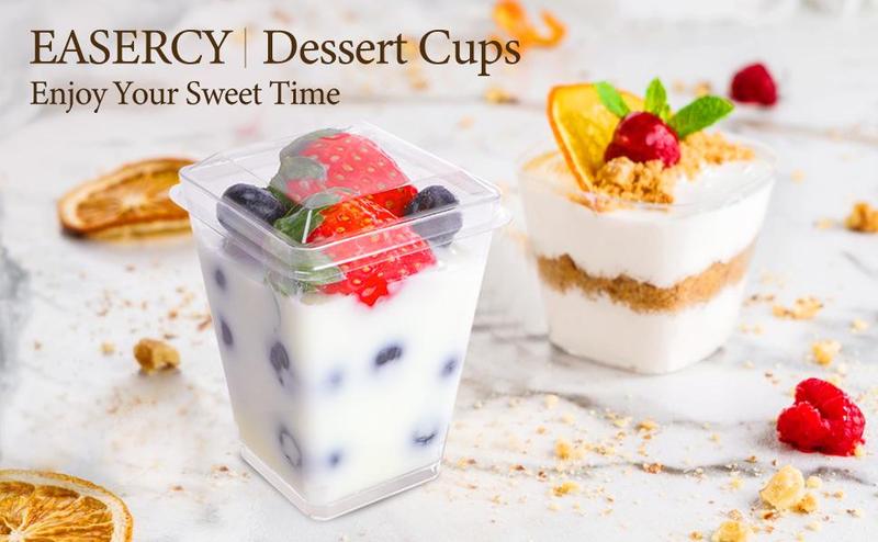 5oz Crystal Plastic Dessert Cups with Lids & Spoons - Disposable Square Parfait Cups for Mousse, Tiramisu, Pudding, Party & Catering