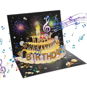 Birthday Cards Fireworks Pop Up Cake Blowable Light And Music Happy Birthday Card Greeting Gifts With Blank Note Card & Envelope