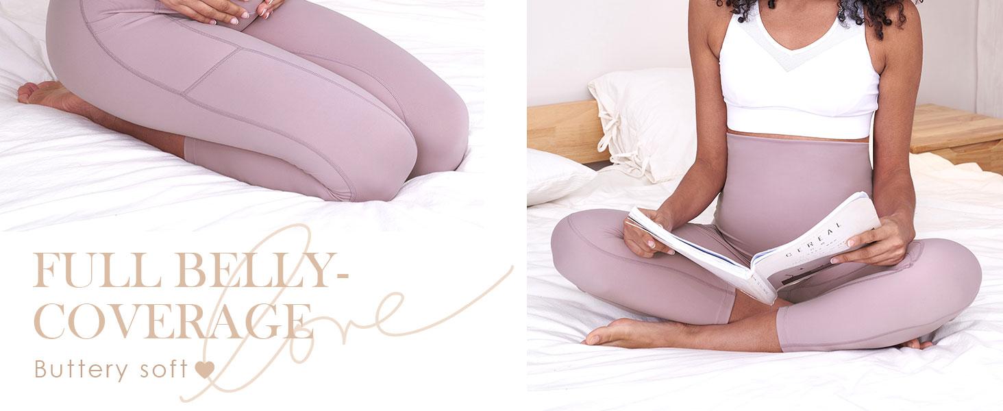 POSHDIVAH Women's Maternity Capri Leggings Over The Belly Pregnancy Workout Active Stretchy Pants with Pockets maternity solid pregnancy supply