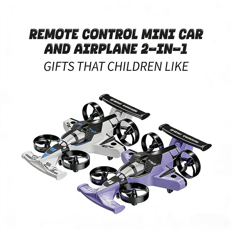 Remote-controlled car and plane combo, 360-degree drift tires, land and air capable, one-touch lift, impact-resistant materials, three adjustable speeds, perfect gift for boys and girls
