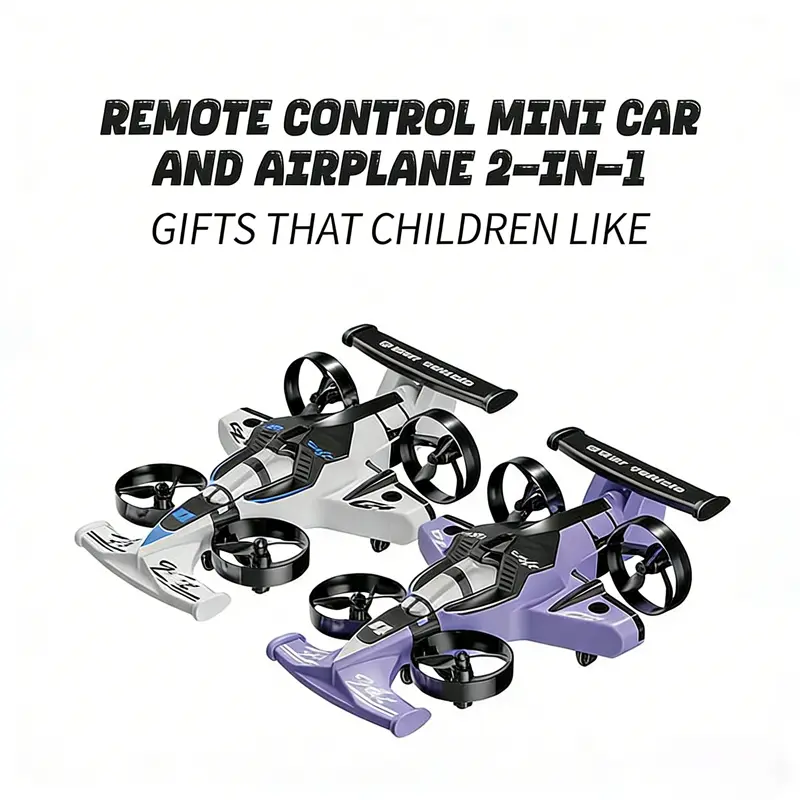 Remote-controlled car and plane combo, 360-degree drift tires, land and air capable, one-touch lift, impact-resistant materials, three adjustable speeds, perfect gift for boys and girls