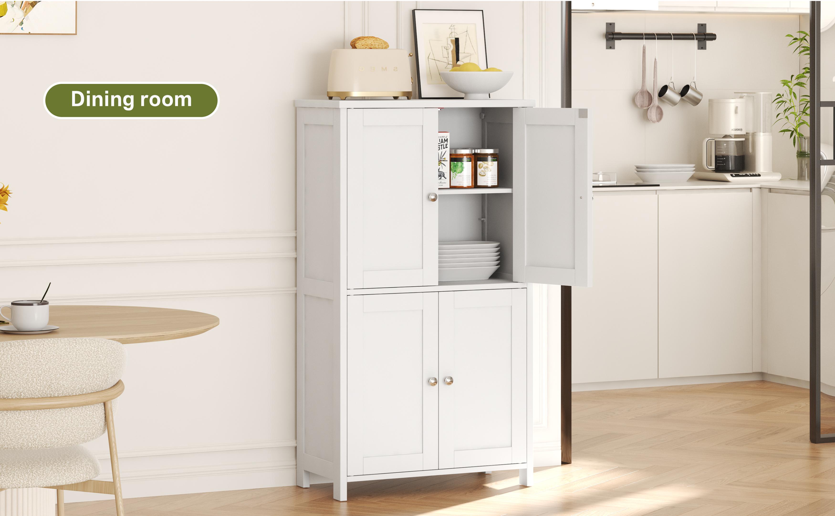 Walsunny Bathroom Floor Storage Cabinet White Freestanding Unit with 4 Doors 11.8x23.6x43.3 Inches Organizer for Books & Decor