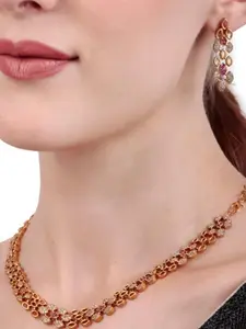 Gold Lace Floral Link Necklace And Earring Set