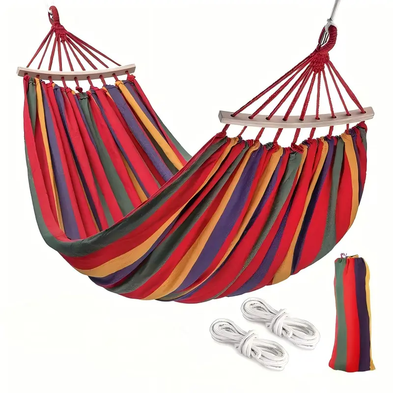 2 Person Double Hammock with Wooden Spreader Bar, 450 lb Capacity, Carry Bag Included
