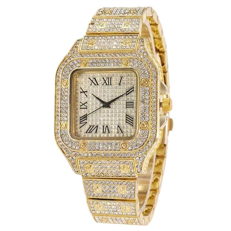AIMANA Stylish Full-Diamond Square Watch – Sparkling crystal design, Roman numeral dial, high-quality quartz movement, suitable for parties and everyday wear, an ideal holiday gift.