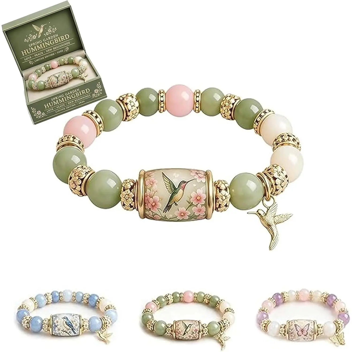 2026 Limited Edition Bluebird Blessings Bracelet, Inspirational Hummingbird Strength Beaded Bracelets, Spring Blessings Jewelry for Women