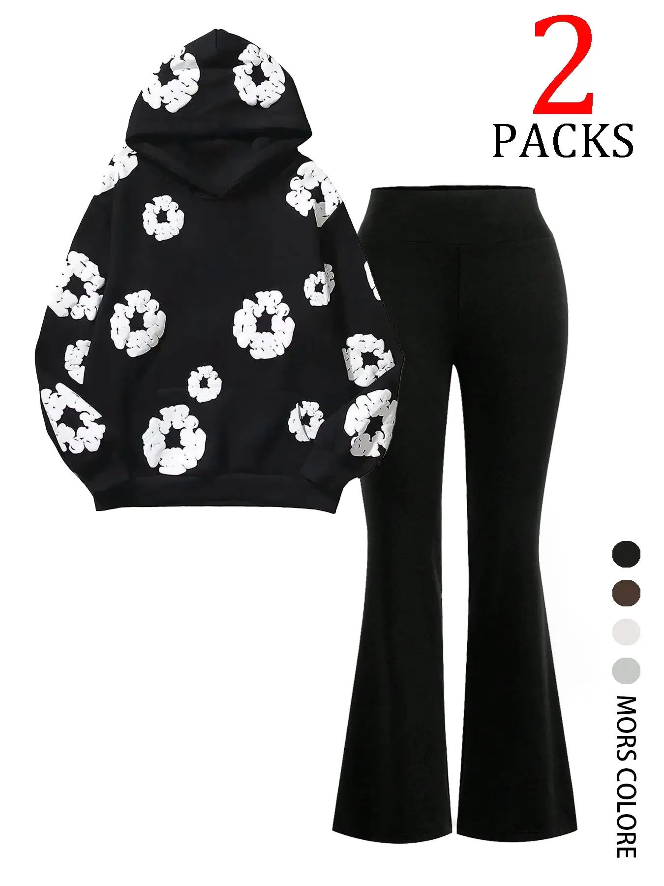 Women's Fall Winter Floral Hoodie & Yoga Pants Set, Athleisure Activewear Clothing, Athleisure Outfit, Casual Loose-Fitting, Perfect for Daily Wear, Travel, Camping, School, Street Style